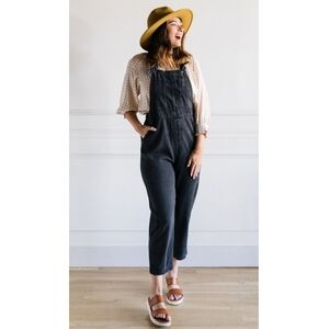 Miou Mouse Denim Overalls Jumpsuit Size Medium In Washed Black